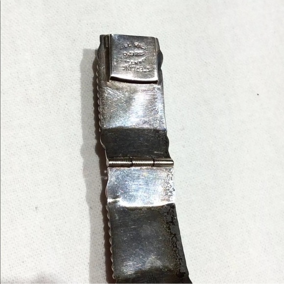 VINTAGE MEXICO ONYX STERLING SILVER CHEVRON BEADED PANEL BRACELET - Picture 4 of 5